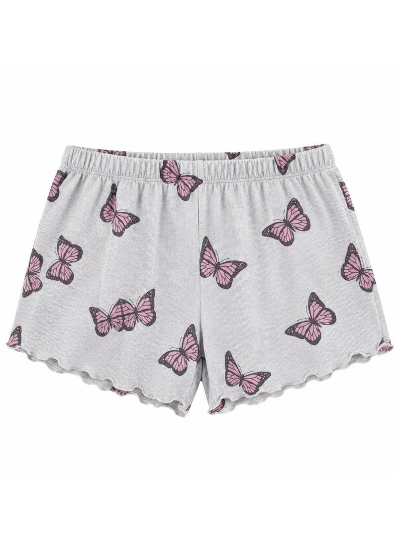 zecotex  Women's 2-Piece Ribbed Cotton Pajama Set - Cami Top & Butterfly Print Shorts - Grey - Image 4