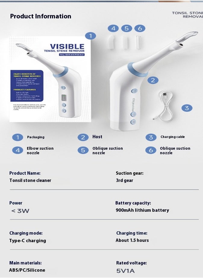 Electronic tonsil stone removal kit visualization, clear view, oral cleaning care tool