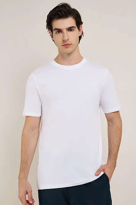 أر أند بي Solid T-Shirt with Crew Neck and Short Sleeves