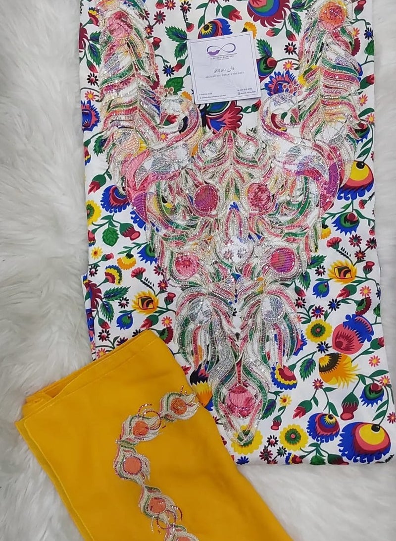 الريش البنفسجي  تطريز مخاوير خليجية  جلابية مطرزة من غير خياطة - Image 1