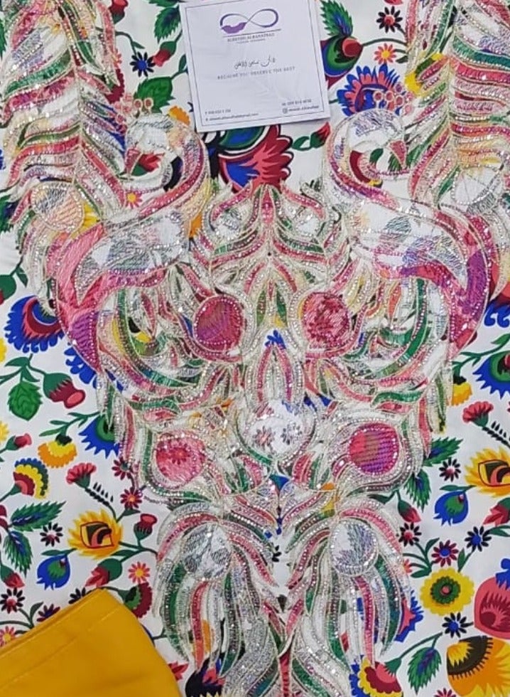 الريش البنفسجي  تطريز مخاوير خليجية  جلابية مطرزة من غير خياطة - Image 2