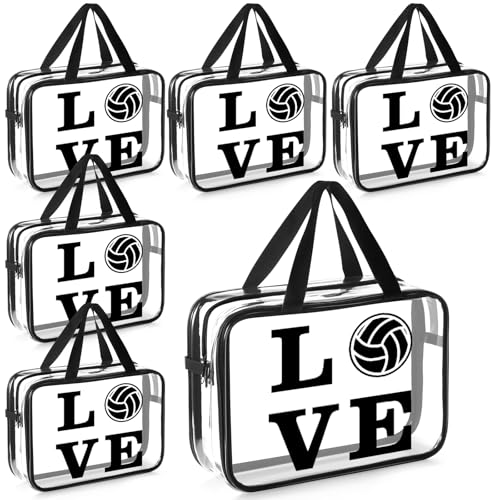Shinylin 6 Pcs Volleyball Gift Bags with Zipper and Handles Clear PVC Waterproof Makeup Cosmetic Goodie Bag Volleyball Team Gift for Women Birthday Party Team Player LoverLove Style - Image 1