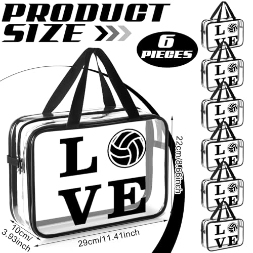 Shinylin 6 Pcs Volleyball Gift Bags with Zipper and Handles Clear PVC Waterproof Makeup Cosmetic Goodie Bag Volleyball Team Gift for Women Birthday Party Team Player LoverLove Style - Image 3