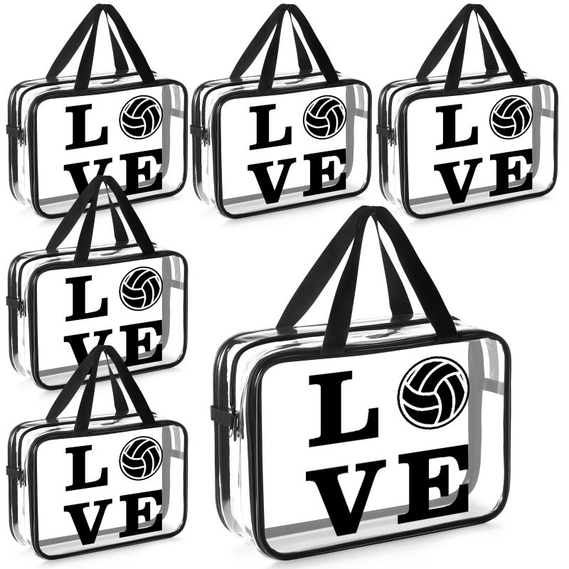 Shinylin 6 Pcs Volleyball Gift Bags with Zipper and Handles Clear PVC Waterproof Makeup Cosmetic Goodie Bag Volleyball Team Gift for Women Birthday Party Team Player LoverLove Style - Image 2