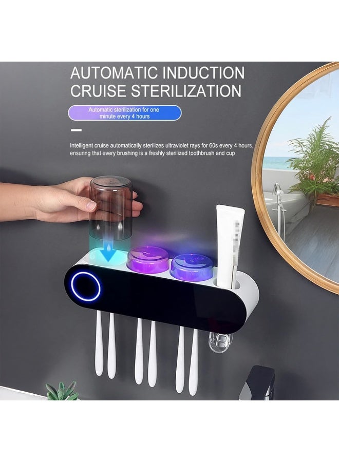 ecoco Hygienic Wall-Mounted Electric Toothbrush Holder – 3 Cups, UV Sanitizer, Automatic Toothpaste Squeezer Dispenser Toothbrush Home Bathroom Accessories Set - Image 4