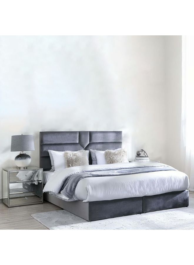 Karnak Estella Premium Upholstered Velvet Bed Frame Bedroom Furniture Strong And Sturdy Modern Design Wooden Bed | Quiet & Comfortable Bed (Super King - 200x200cm, Grey) - Image 1