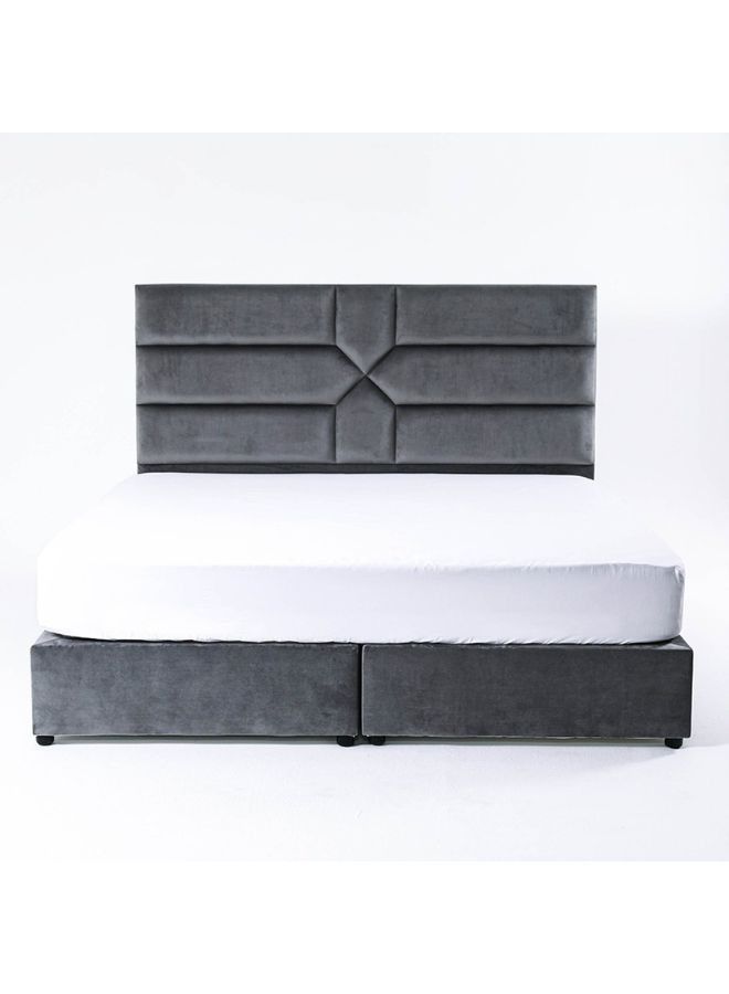 Karnak Estella Premium Upholstered Velvet Bed Frame Bedroom Furniture Strong And Sturdy Modern Design Wooden Bed | Quiet & Comfortable Bed (Super King - 200x200cm, Grey) - Image 3