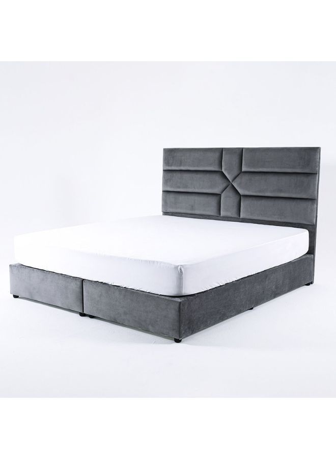 Karnak Estella Premium Upholstered Velvet Bed Frame Bedroom Furniture Strong And Sturdy Modern Design Wooden Bed | Quiet & Comfortable Bed (Super King - 200x200cm, Grey) - Image 4