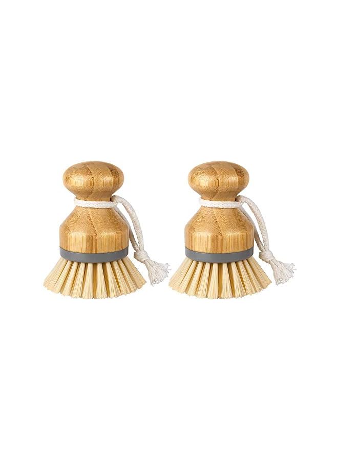 Zaboon Bamboo Palm Brush Scrub Brush For Dishes Pots Pans Kitchen Sink Bathroom Household Cleaning Natural Wood Stiff Bristles Pack Of 2 Log Color And Grey - Image 2