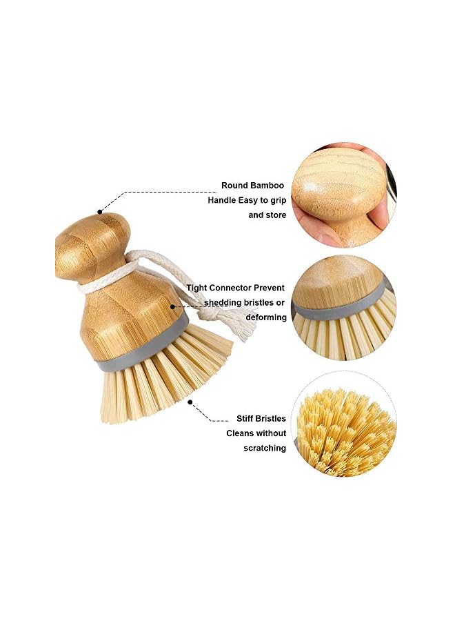 Zaboon Bamboo Palm Brush Scrub Brush For Dishes Pots Pans Kitchen Sink Bathroom Household Cleaning Natural Wood Stiff Bristles Pack Of 2 Log Color And Grey - Image 3