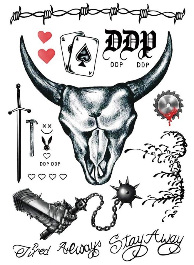 Leoars تاتو مؤقت للسجناء، تاتو وجه مؤقت، تاتو رقبة ويدين وذراعين، ملصق تاتو أرنب بلاي بوي، تاتو مزيف بأسلاك شائكة لزي الهالوين، 4 ورقات - Image 3