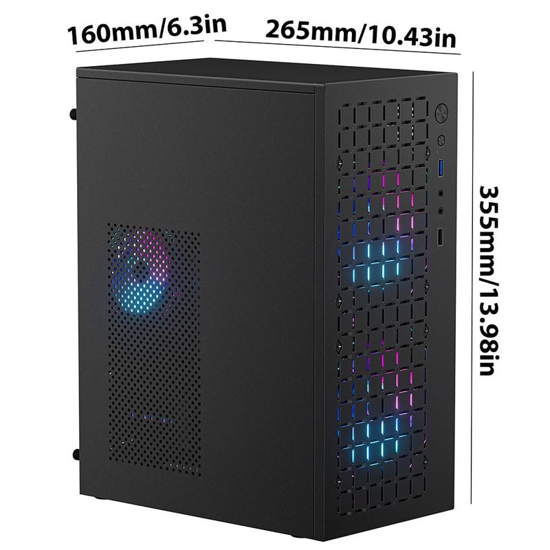JOYJOM Micro ATX Case PC Case: MATX Case Mini PC ITX Desktop Computer Case Support Micro ATX MATX DTX ITX Mini PC with USB3.0, Support 3.5'' HDD (Black) - Image 3