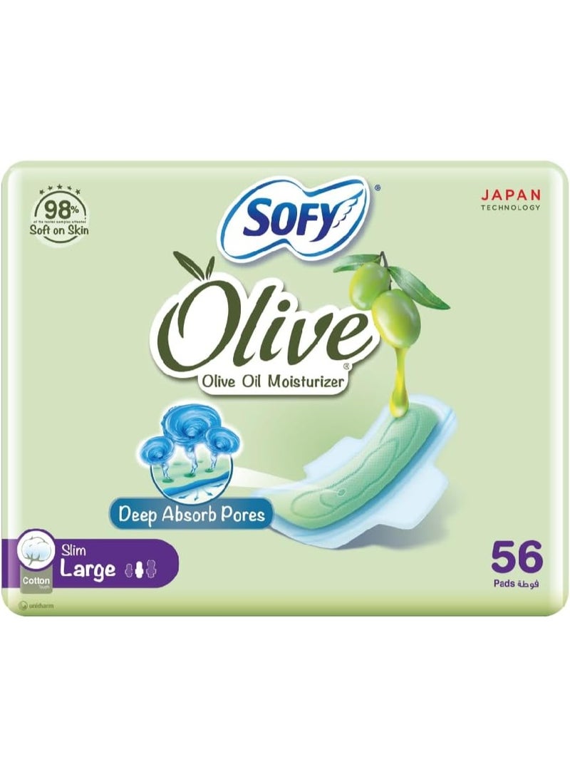 صوفي فوطة صحية يومية مرطبة بزيت الزيتون غير معطرة، كبيرة، 56 فوطة - Image 1
