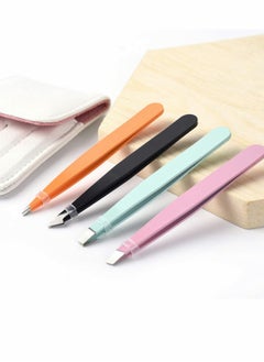 KASTWAVE Eyebrow Tweezers Set Professional Stainless Steel Tweezers Set (4 colors) with Leather Bag Case for eyebrow and Eyelash tweezer for Ingrown Hair, Facial Hair, Blackhead and Tick Remove  - Image 4