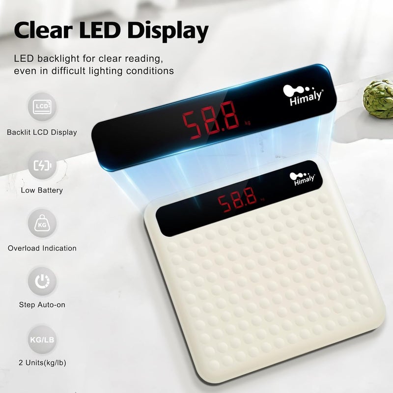 HIMALY Digital Body Weight Scale Bathroom Scale, Step-On Technology High Precision Measurements Scales with Large Non Slip Silicone Platform and LCD Digital Display, 400lbs/180kg Capacity, White - Image 2