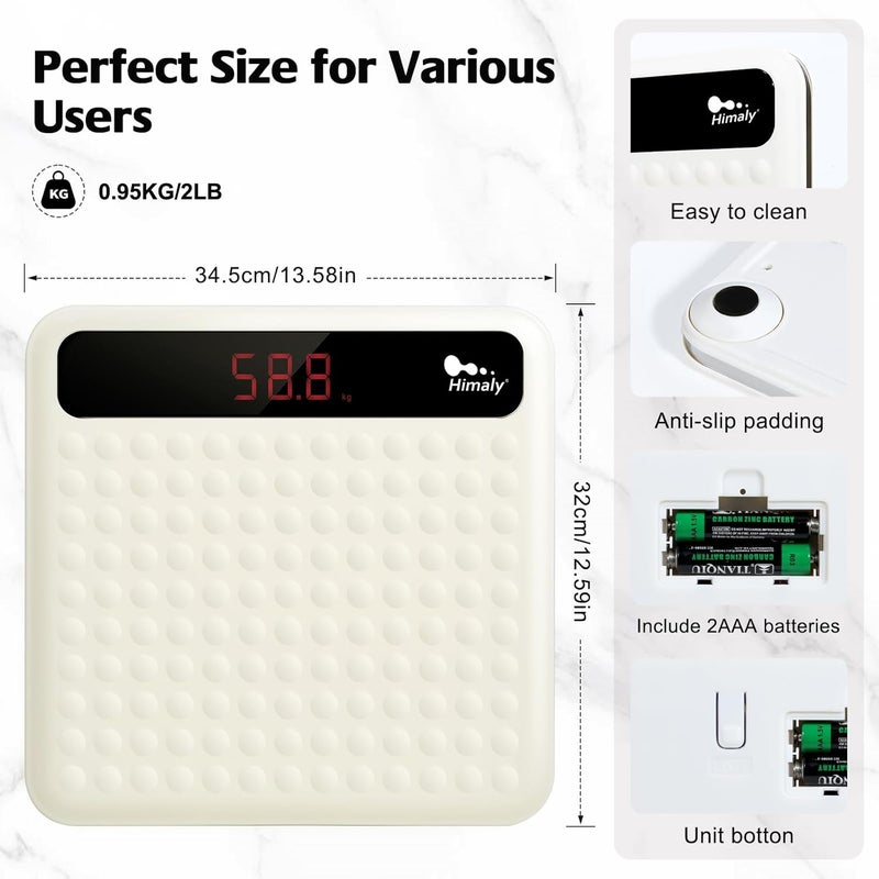 HIMALY Digital Body Weight Scale Bathroom Scale, Step-On Technology High Precision Measurements Scales with Large Non Slip Silicone Platform and LCD Digital Display, 400lbs/180kg Capacity, White - Image 4