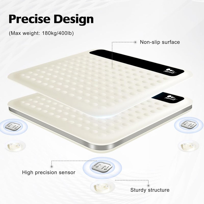 HIMALY Digital Body Weight Scale Bathroom Scale, Step-On Technology High Precision Measurements Scales with Large Non Slip Silicone Platform and LCD Digital Display, 400lbs/180kg Capacity, White - Image 5