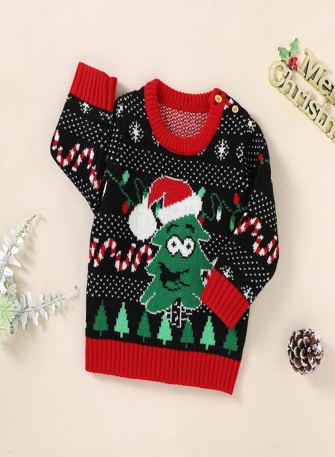 Gureui Toddler Girl Boy First Christmas Sweater Baby Ugly Christmas Sweater Fall Winter Clothes (G-Black Cartoon Christmas Tree, 2-3 Years) - Image 4
