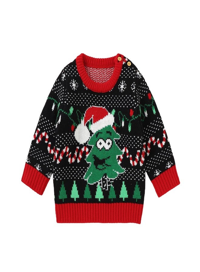 Gureui Toddler Girl Boy First Christmas Sweater Baby Ugly Christmas Sweater Fall Winter Clothes (G-Black Cartoon Christmas Tree, 2-3 Years) - Image 1