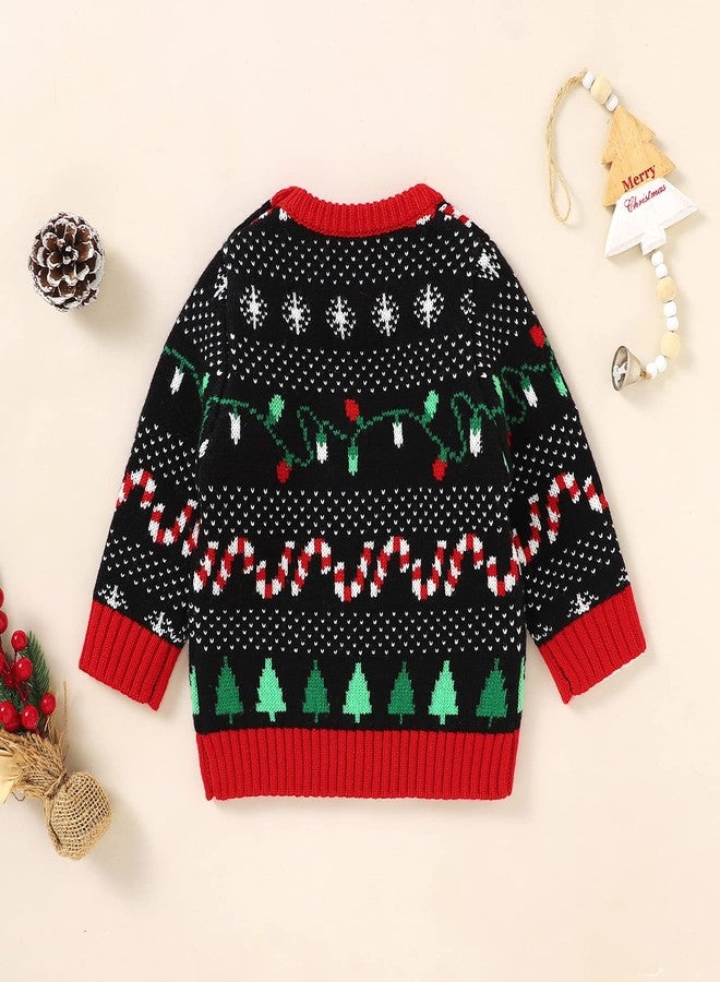 Gureui Toddler Girl Boy First Christmas Sweater Baby Ugly Christmas Sweater Fall Winter Clothes (G-Black Cartoon Christmas Tree, 2-3 Years) - Image 5