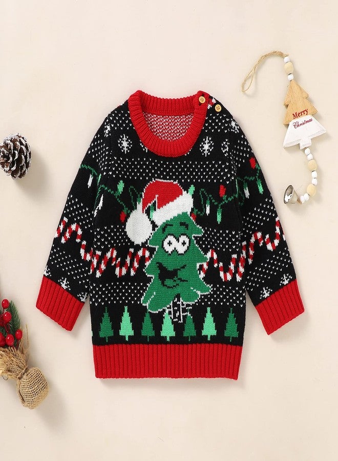 Gureui Toddler Girl Boy First Christmas Sweater Baby Ugly Christmas Sweater Fall Winter Clothes (G-Black Cartoon Christmas Tree, 2-3 Years) - Image 2