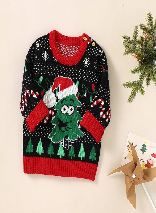 Gureui Toddler Girl Boy First Christmas Sweater Baby Ugly Christmas Sweater Fall Winter Clothes (G-Black Cartoon Christmas Tree, 2-3 Years) - Image 3