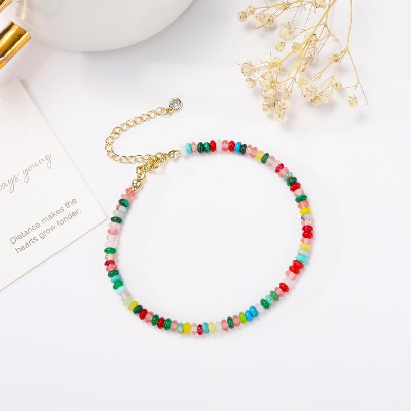 Wremily Natural Stone Beaded Anklets Bracelets for Women Handmade Beaded Anklet Bracelet Waterproof Boho Beads Ankle Bracelet Adjustable Summer Jewelry - Image 2
