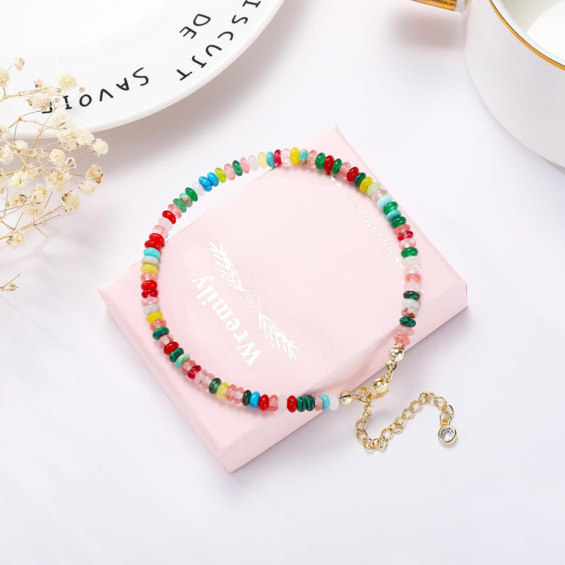 Wremily Natural Stone Beaded Anklets Bracelets for Women Handmade Beaded Anklet Bracelet Waterproof Boho Beads Ankle Bracelet Adjustable Summer Jewelry - Image 3