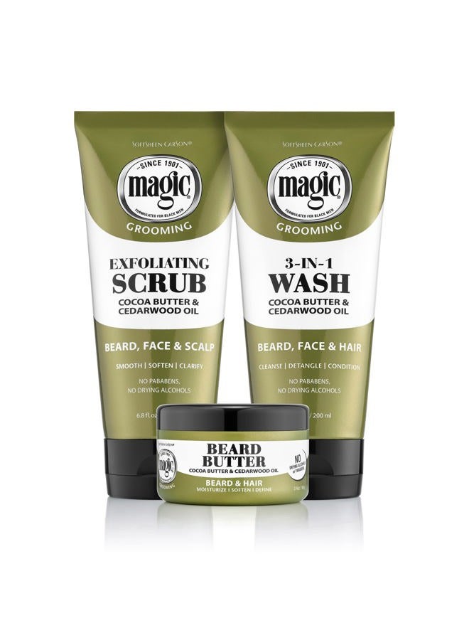 Softsheen-Carson Magic Shaving Beard Grooming Kit for Men with Cedarwood Oil, Includes Beard Butter, Scrub and Cleanser, Gift Set for Facial Hair Care,1 kit - Image 1