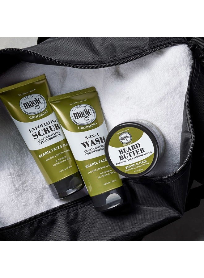 Softsheen-Carson Magic Shaving Beard Grooming Kit for Men with Cedarwood Oil, Includes Beard Butter, Scrub and Cleanser, Gift Set for Facial Hair Care,1 kit - Image 2
