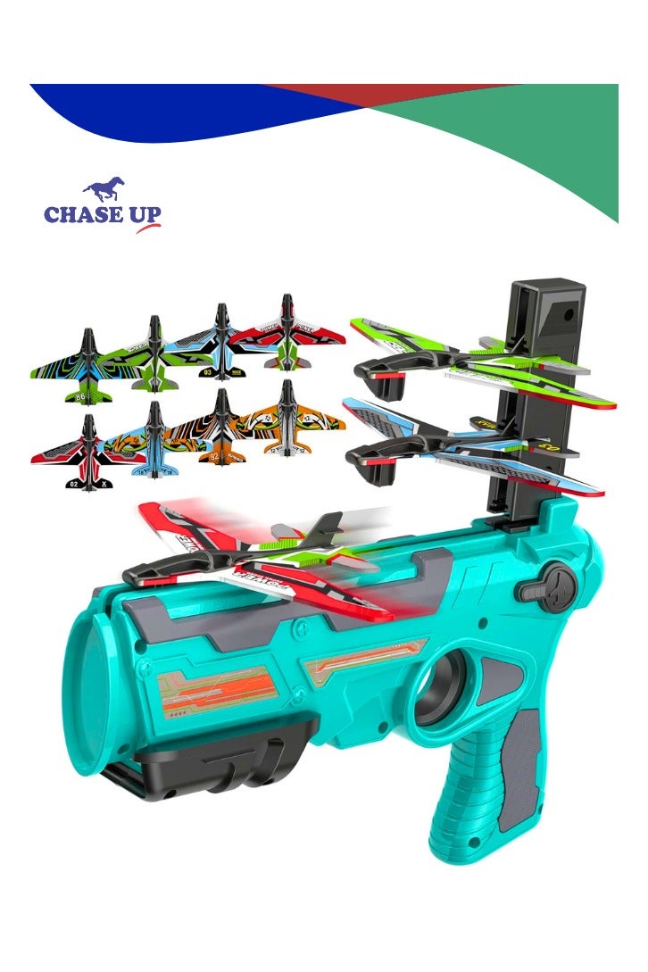 تشيس اب ألعاب طائرات للأولاد من سن 4 إلى 8 سنوات، ألعاب خارجية للأطفال من سن 4 إلى 8 سنوات، طائرة منجنيق مع 8 قطع طائرة شراعية، ألعاب للأولاد من سن 6 إلى 8 سنوات مع لعبة طائرة القذف بنقرة واحدة، هدايا للأولاد من سن 4 إلى 8 سنوات - Image 1