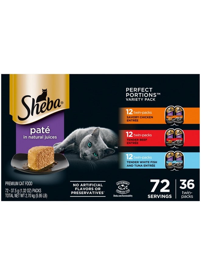 Sheba Sheba Perfect Portions Wet Cat Food Pate - Savory Chicken, Tender Beef, and White Fish & Tuna Entrees, 2.6 oz. Twin-Pack Trays (36 Count, 72 Servings)  - Image 1