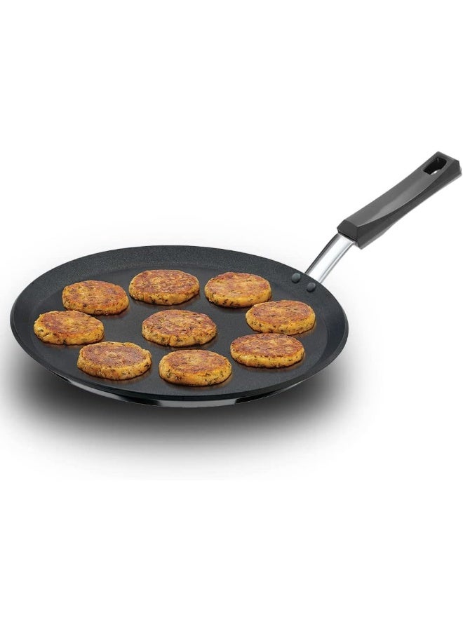 Hawkins Futura 30 cm Hard Anosdised Nonstick Flat Tawa with Plastic Handle, 4.88m  Thick body (NFT30P), Black - Image 1
