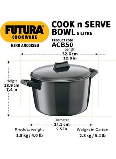 Hawkins 5 Liters Futura Aluminium Hard Anodised Cook-N-Serve Bowl,Black  - Image 3