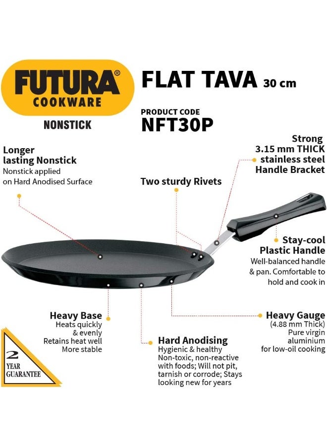 Hawkins Futura 30 cm Hard Anosdised Nonstick Flat Tawa with Plastic Handle, 4.88m  Thick body (NFT30P), Black - Image 2