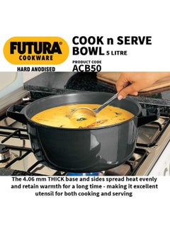 Hawkins 5 Liters Futura Aluminium Hard Anodised Cook-N-Serve Bowl,Black  - Image 4