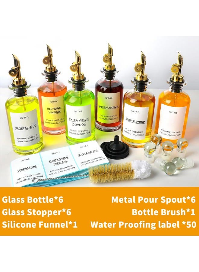 INFTYLE 12oz Olive Oil Dispenser Coffee Syrup Bottles Set of 6, Glass Cooking Oil and Vinegar Bottle Drizzler for Kitchen, with Pourer Spout, Stopper Labels Funnel Brush - Image 5