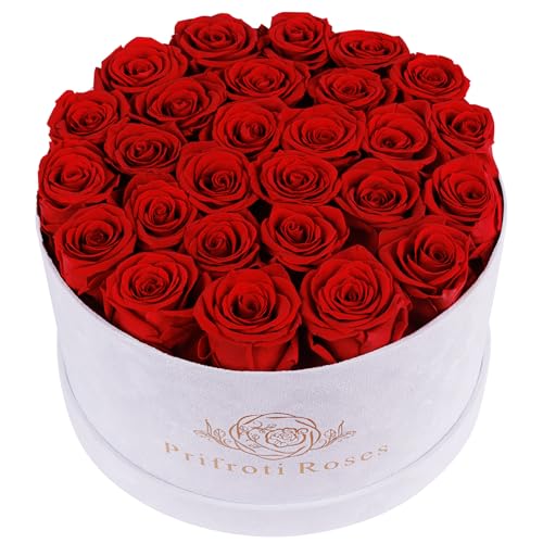 Prifroti بريفروني 27 زهرة في صندوق سويد فاخر، هدايا عيد ميلاد للنساء، زهور محفوظة، هدية روزز لعيد الأم، حمراء - Image 1