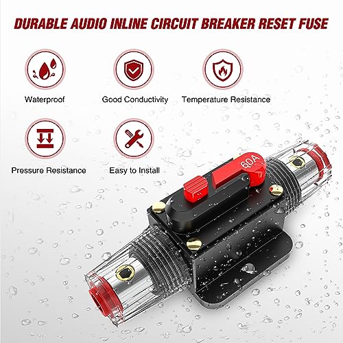 Nilight 60A Inline Circuit Breaker Resettable 12-24V DC Manual Reset Fuse Holder 3-15AWG Overload Protection for Car Audio Sound Amplifier System RV Marine Boat Truck Solar Inverter - Image 4