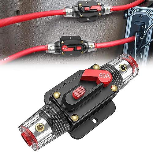 Nilight 60A Inline Circuit Breaker Resettable 12-24V DC Manual Reset Fuse Holder 3-15AWG Overload Protection for Car Audio Sound Amplifier System RV Marine Boat Truck Solar Inverter - Image 1