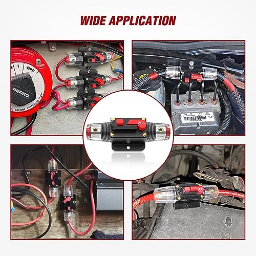 Nilight 60A Inline Circuit Breaker Resettable 12-24V DC Manual Reset Fuse Holder 3-15AWG Overload Protection for Car Audio Sound Amplifier System RV Marine Boat Truck Solar Inverter - Image 5