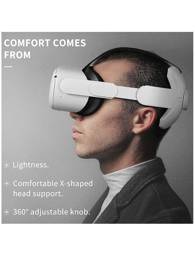 Adjustable Headband Compatible for Meta Quest 2, Oculus Quest 2 with Head Cushion, Replacement for Elite Strap Comfortable Protective Head Strap Reduce Pressure - White - Image 2