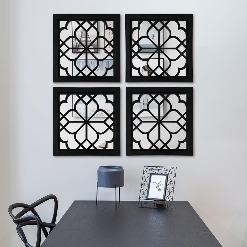 ZEXUIRU Set of 4 Wooden Rustic Square Wall Mirror Vintage Style Decorative Entry Mirror Farmhouse Wall Decoration for Living Room Bedroom Bathroom Kitchen 11.8 * 11.8inch Blackâ€¦ - Image 4