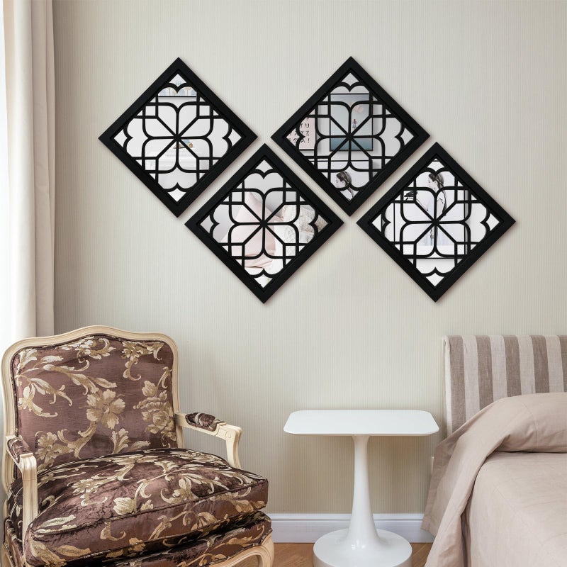 ZEXUIRU Set of 4 Wooden Rustic Square Wall Mirror Vintage Style Decorative Entry Mirror Farmhouse Wall Decoration for Living Room Bedroom Bathroom Kitchen 11.8 * 11.8inch Blackâ€¦ - Image 3