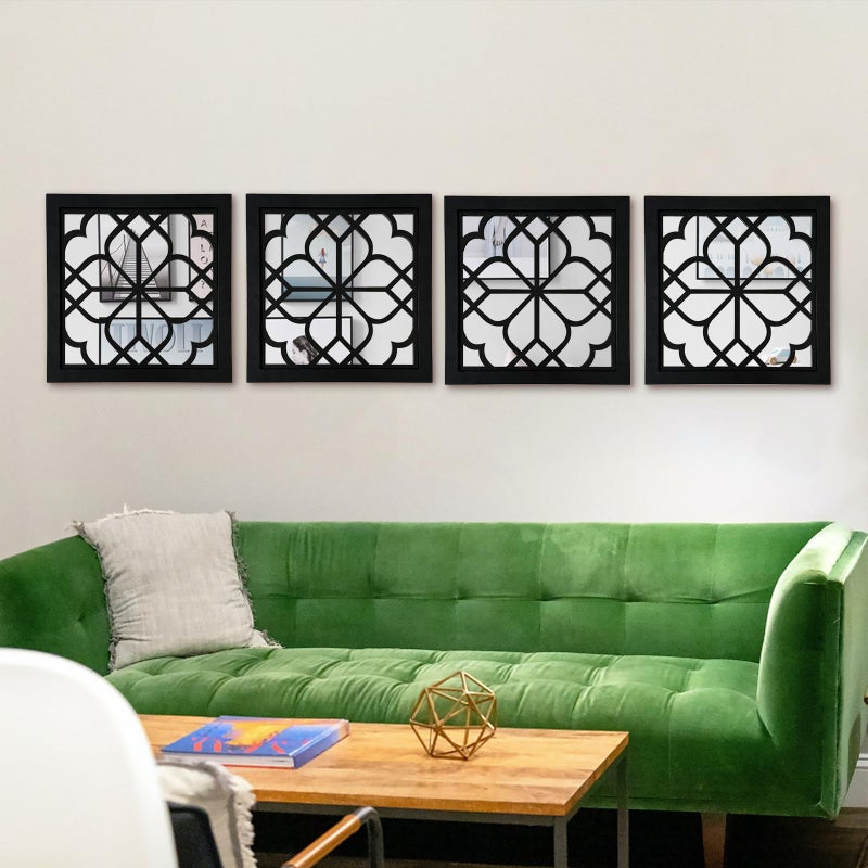 ZEXUIRU Set of 4 Wooden Rustic Square Wall Mirror Vintage Style Decorative Entry Mirror Farmhouse Wall Decoration for Living Room Bedroom Bathroom Kitchen 11.8 * 11.8inch Blackâ€¦ - Image 2