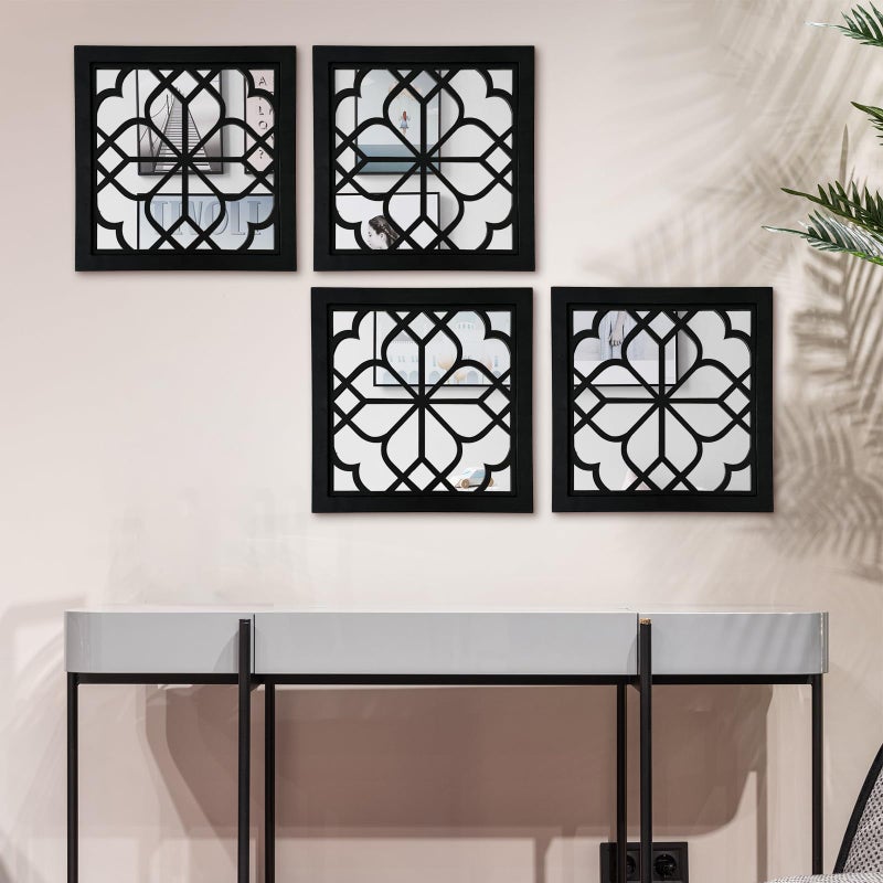 ZEXUIRU Set of 4 Wooden Rustic Square Wall Mirror Vintage Style Decorative Entry Mirror Farmhouse Wall Decoration for Living Room Bedroom Bathroom Kitchen 11.8 * 11.8inch Blackâ€¦ - Image 5