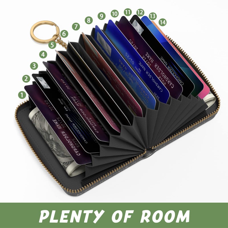 Aiawoxc Credit Card Holder for Women, Small RFID Wallet Slim Leather Business Card Organizer Case with Zipper and Keychain, Black - Image 3