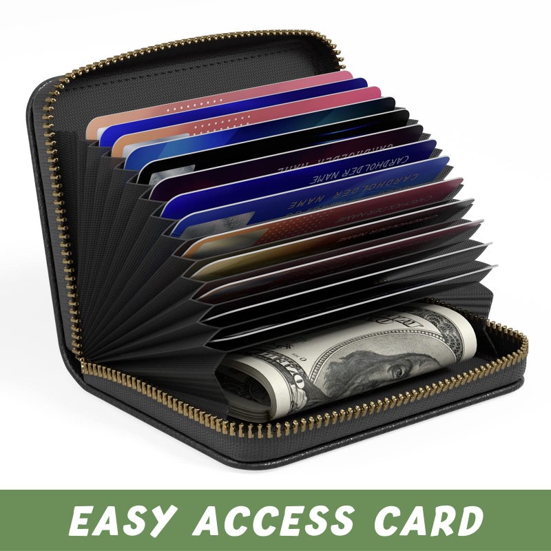 Aiawoxc Credit Card Holder for Women, Small RFID Wallet Slim Leather Business Card Organizer Case with Zipper and Keychain, Black - Image 5
