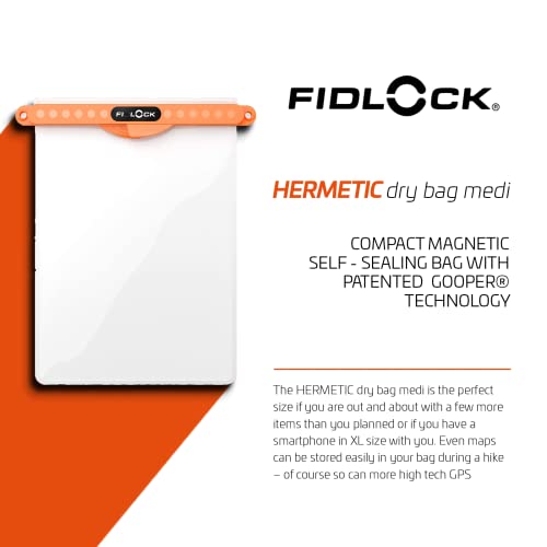 FIDLOCK Hermetic Dry Bag Medi - Flexible Magnetic Self-Sealing Bag for Cellphone | 100% Waterproof and Sand Proof - Practical Size with a Large Opening, with Lanyard Included - Transparent Orange - Image 2