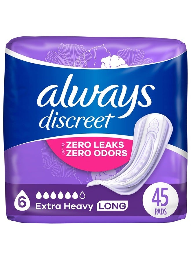 Always Discreet Adult Extra Heavy Long Incontinence Pads, Up to 100% Leak-Free Protection, White 45 Count (Packaging May Vary)  - Image 1